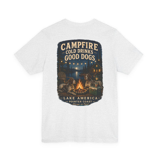 Campfire Lake Graphic T Shirt, Cold Drinks, Good Dogs, Outdoor Lover Gift, Rustic Cabin Apparel