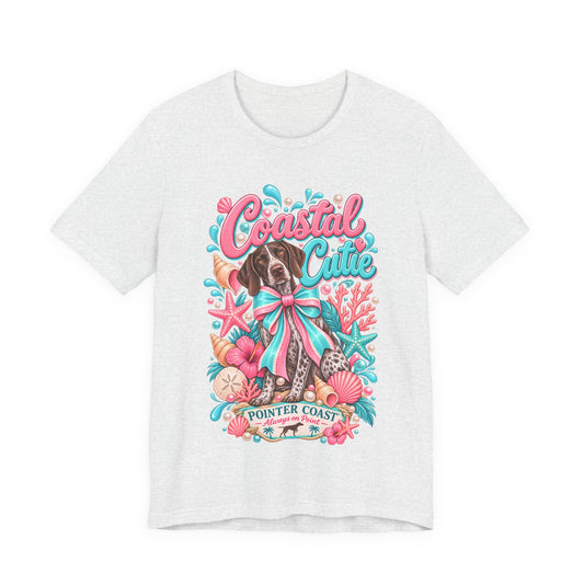 Coastal Cutie Dog Graphic Tee Shirt, Bella Canvas 3001, Pointer Lover Gift, Pastel Summer