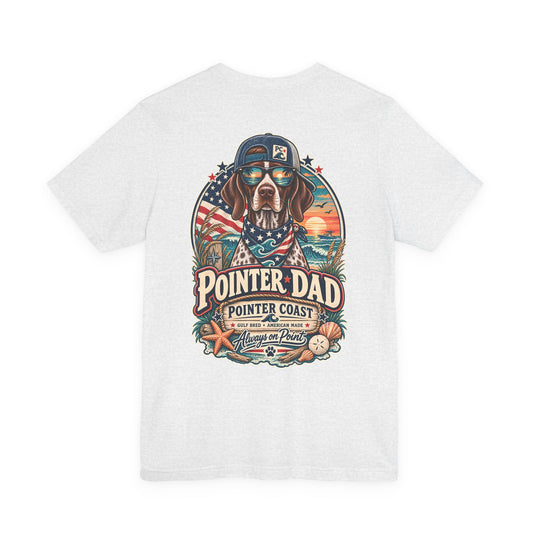 Pointer Dad Patriotic Beach T Shirt, Coastal Dog Graphic, Bella Canvas 3001, Fathers Day Gift