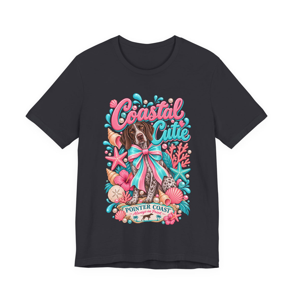 Coastal Cutie Dog Graphic Tee Shirt, Bella Canvas 3001, Pointer Lover Gift, Pastel Summer