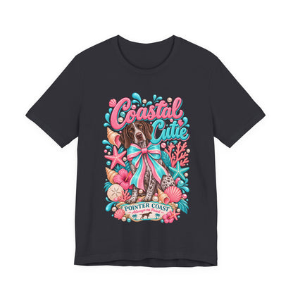 Coastal Cutie Dog Graphic Tee Shirt, Bella Canvas 3001, Pointer Lover Gift, Pastel Summer