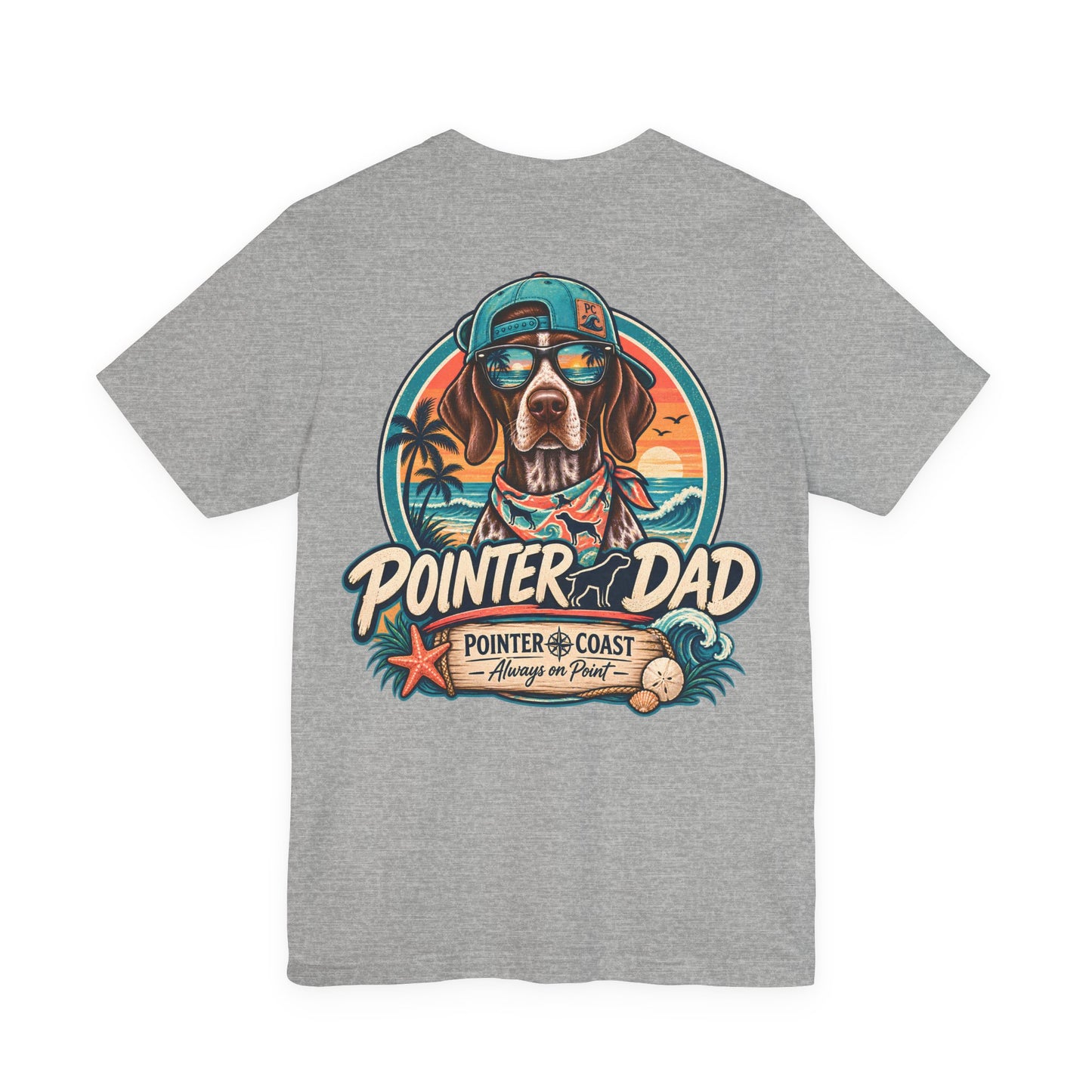 Pointer Dad Retro Beach Dog T Shirt, Bella Canvas 3001, Coastal Graphic Tee, Father's Day Gift