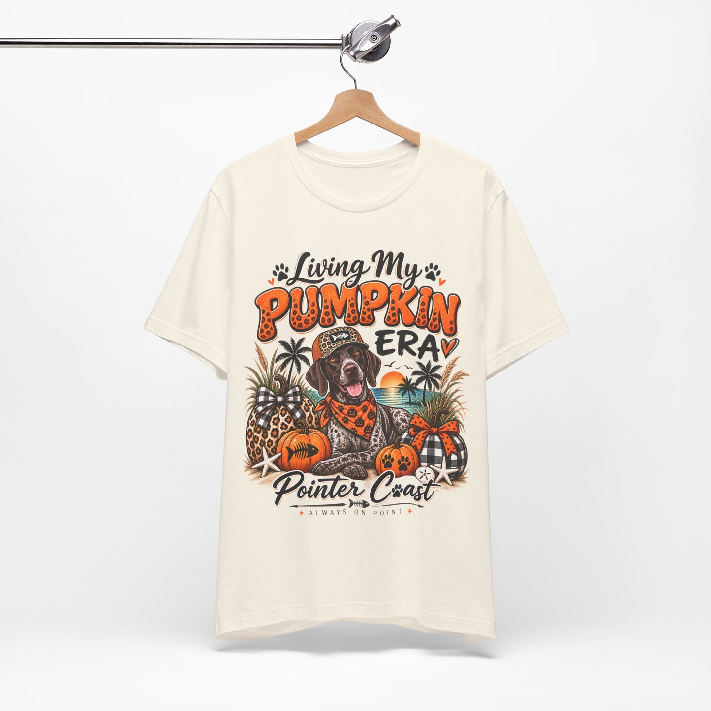 Living My Pumpkin Era Pointer Dog Shirt, Bella Canvas 3001, Coastal Fall Graphic Tee