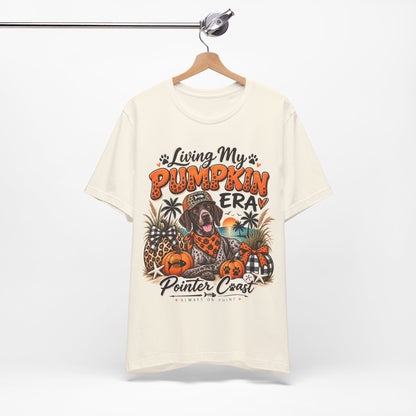Living My Pumpkin Era Pointer Dog Shirt, Bella Canvas 3001, Coastal Fall Graphic Tee