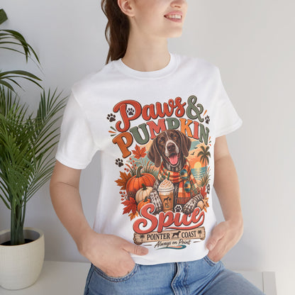 Paws and Pumpkin Spice Dog Tee, Bella Canvas 3001, Autumn Graphic Shirt, Pet Lover Gift
