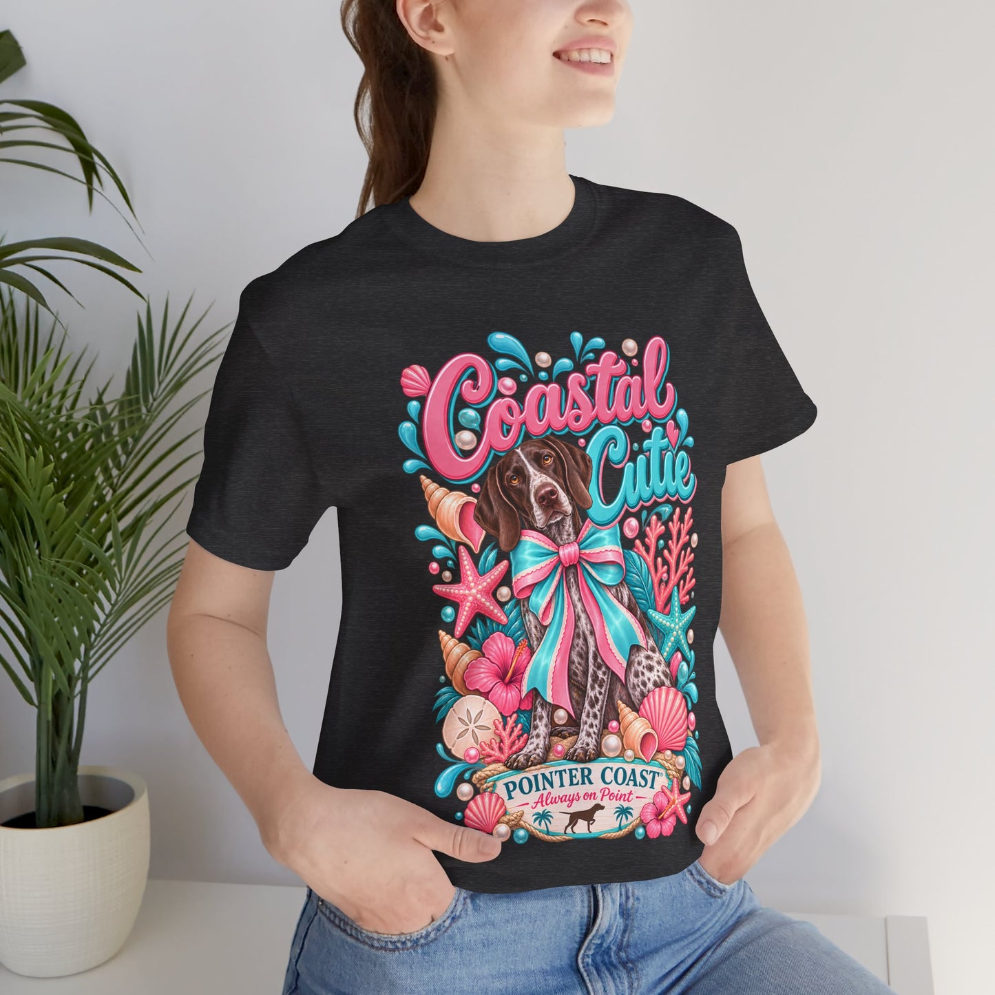 Coastal Cutie Dog Graphic Tee Shirt, Bella Canvas 3001, Pointer Lover Gift, Pastel Summer