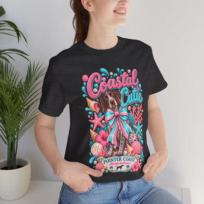 Coastal Cutie Dog Graphic Tee Shirt, Bella Canvas 3001, Pointer Lover Gift, Pastel Summer