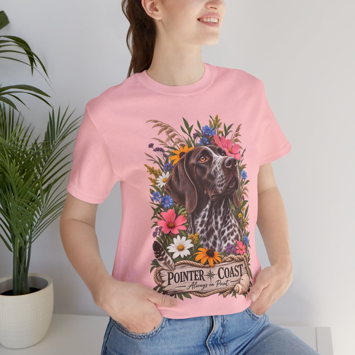 Pointer of the Coast Floral Dog Tee, Bella Canvas 3001, Coastal Graphic Shirt, Pet Lover Gift