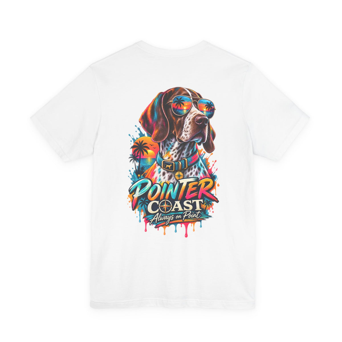 Colorful Pointer Coast Dog T Shirt, Bella Canvas 3001, Graphic Back Print, Pet Lover Gift