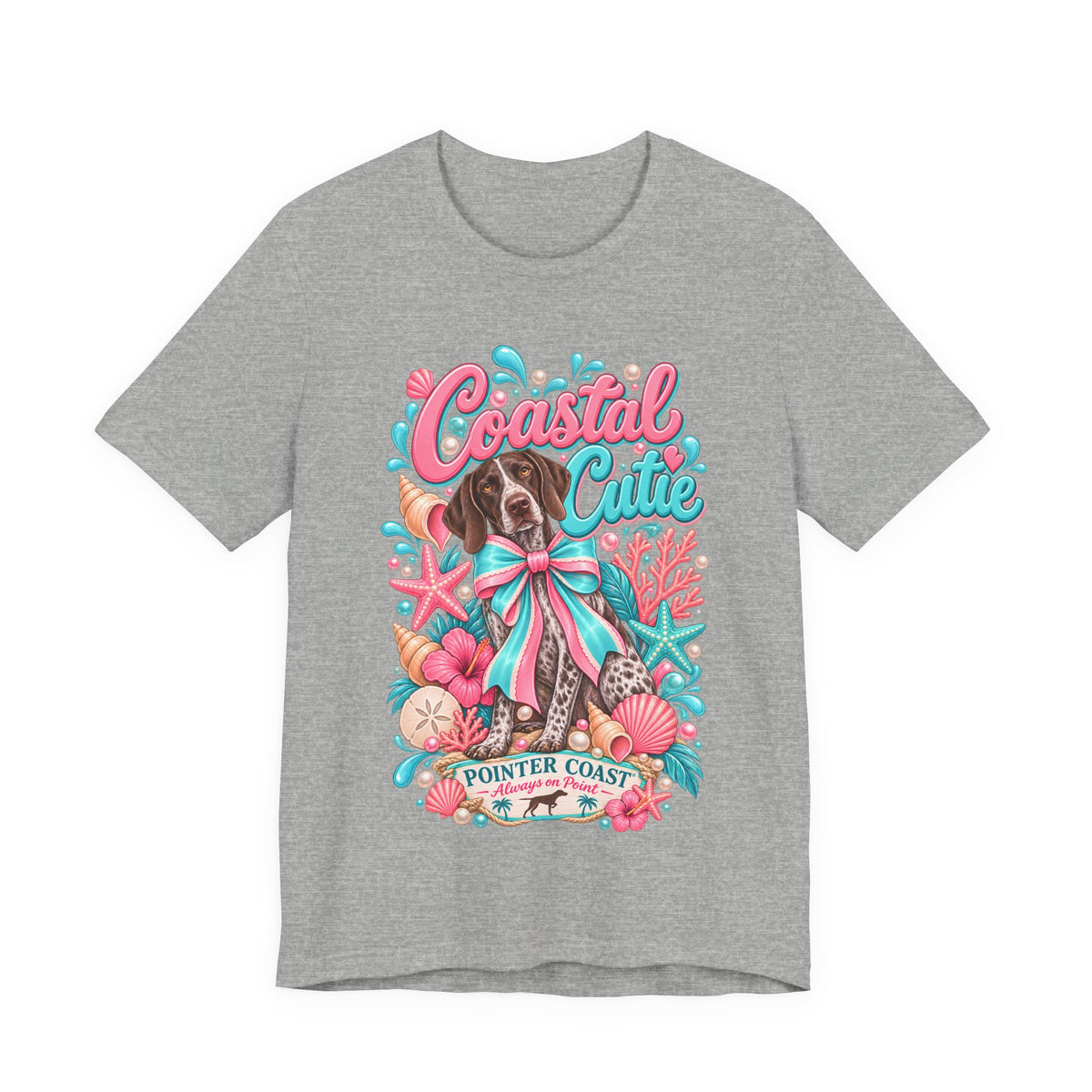 Coastal Cutie Dog Graphic Tee Shirt, Bella Canvas 3001, Pointer Lover Gift, Pastel Summer