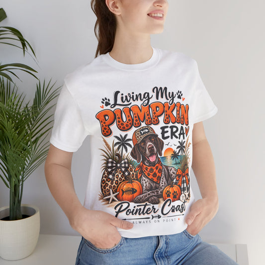 Living My Pumpkin Era Pointer Dog Shirt, Bella Canvas 3001, Coastal Fall Graphic Tee