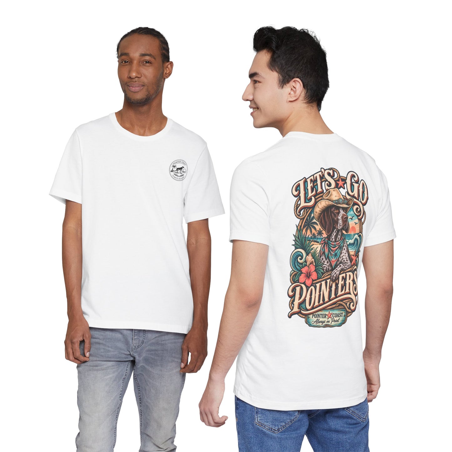 Let’s Go Pointers Tropical Dog T-Shirt, Bella Canvas 3001, Coastal Graphic Tee, Unisex Gift