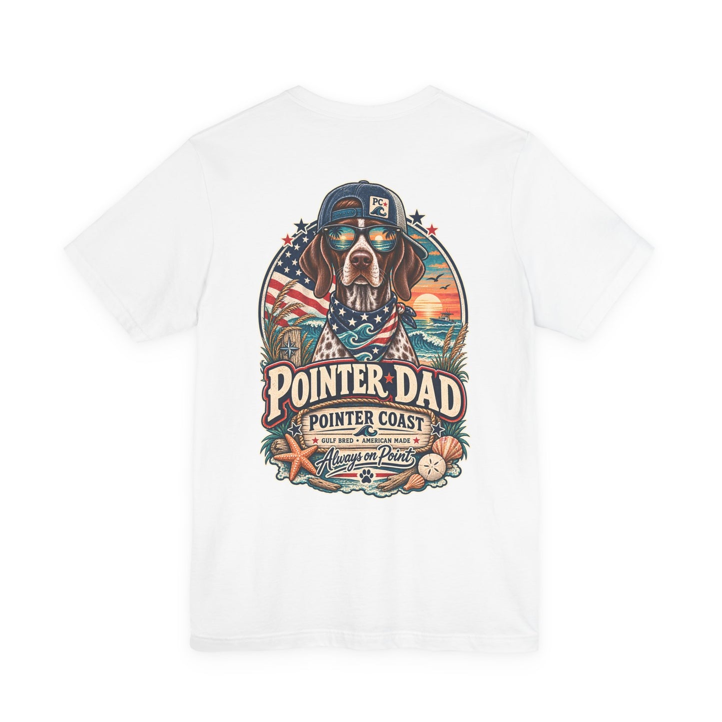 Pointer Dad Patriotic Beach T Shirt, Coastal Dog Graphic, Bella Canvas 3001, Fathers Day Gift