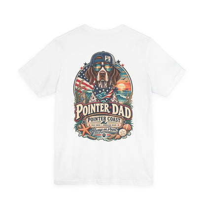 Pointer Dad Patriotic Beach T Shirt, Coastal Dog Graphic, Bella Canvas 3001, Fathers Day Gift