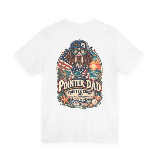 Pointer Dad Patriotic Beach T Shirt, Coastal Dog Graphic, Bella Canvas 3001, Fathers Day Gift