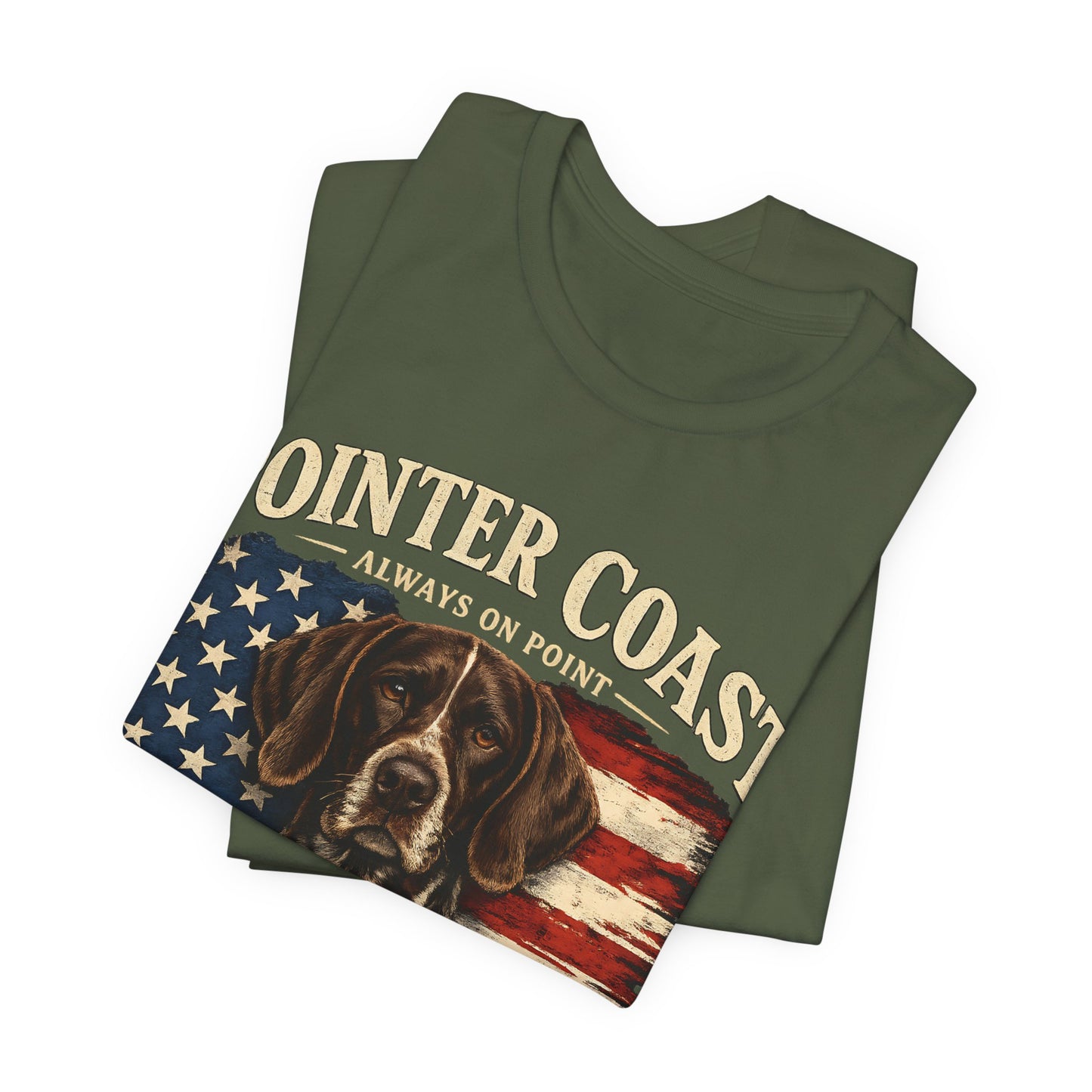 Pointer Coast Always On Point Vintage Pointer Dog Patriotic T-Shirt Distressed American Flag Hunting Graphic Tee