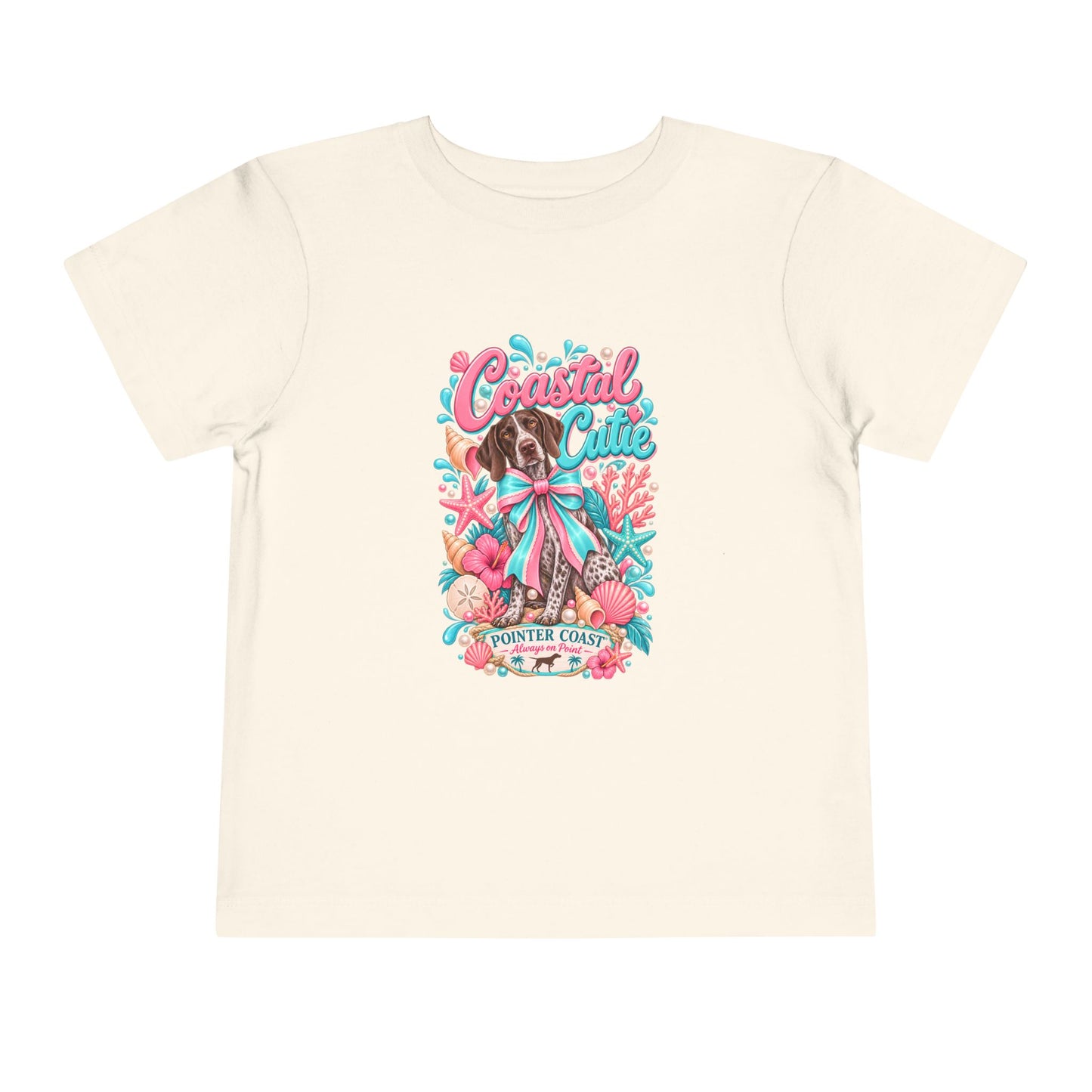 Coastal Cutie Beach Puppy Toddler Tee, Ocean Graphic Shirt, Pointer Dog, Summer Kids Top