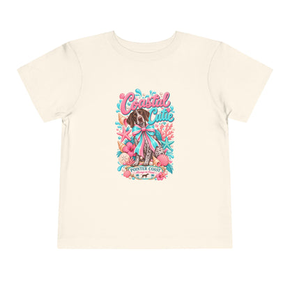 Coastal Cutie Beach Puppy Toddler Tee, Ocean Graphic Shirt, Pointer Dog, Summer Kids Top