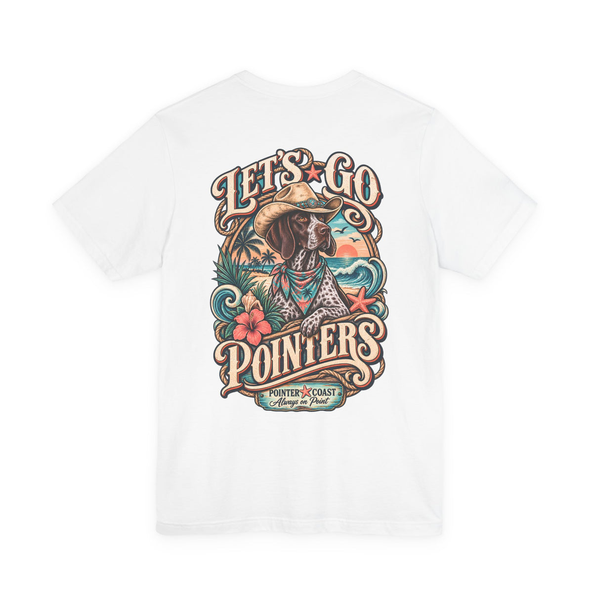 Let’s Go Pointers Tropical Dog T-Shirt, Bella Canvas 3001, Coastal Graphic Tee, Unisex Gift