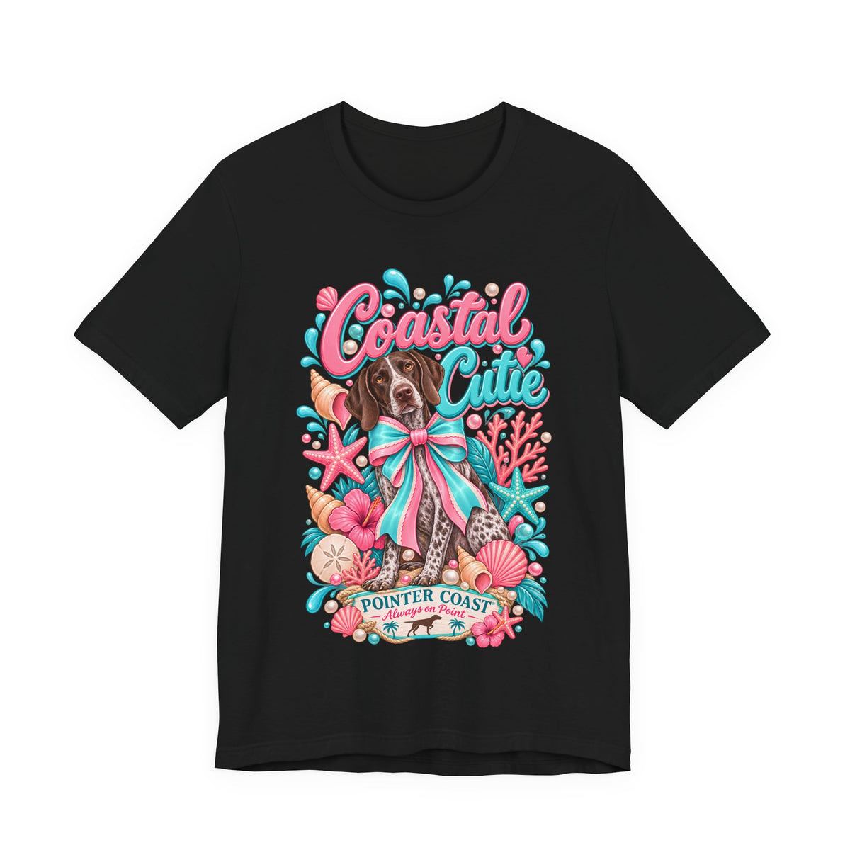 Coastal Cutie Dog Graphic Tee Shirt, Bella Canvas 3001, Pointer Lover Gift, Pastel Summer