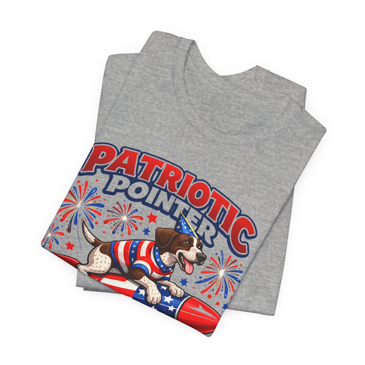 Patriotic Pointer Fireworks Rocket Shirt | Pointer Coast “On the Loose” Dog Graphic Tee | 4th of July USA T-Shirt