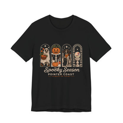 Spooky Season Pointer Coast Tee, Bella Canvas 3001, Halloween Dog Shirt, Pumpkin Graphic