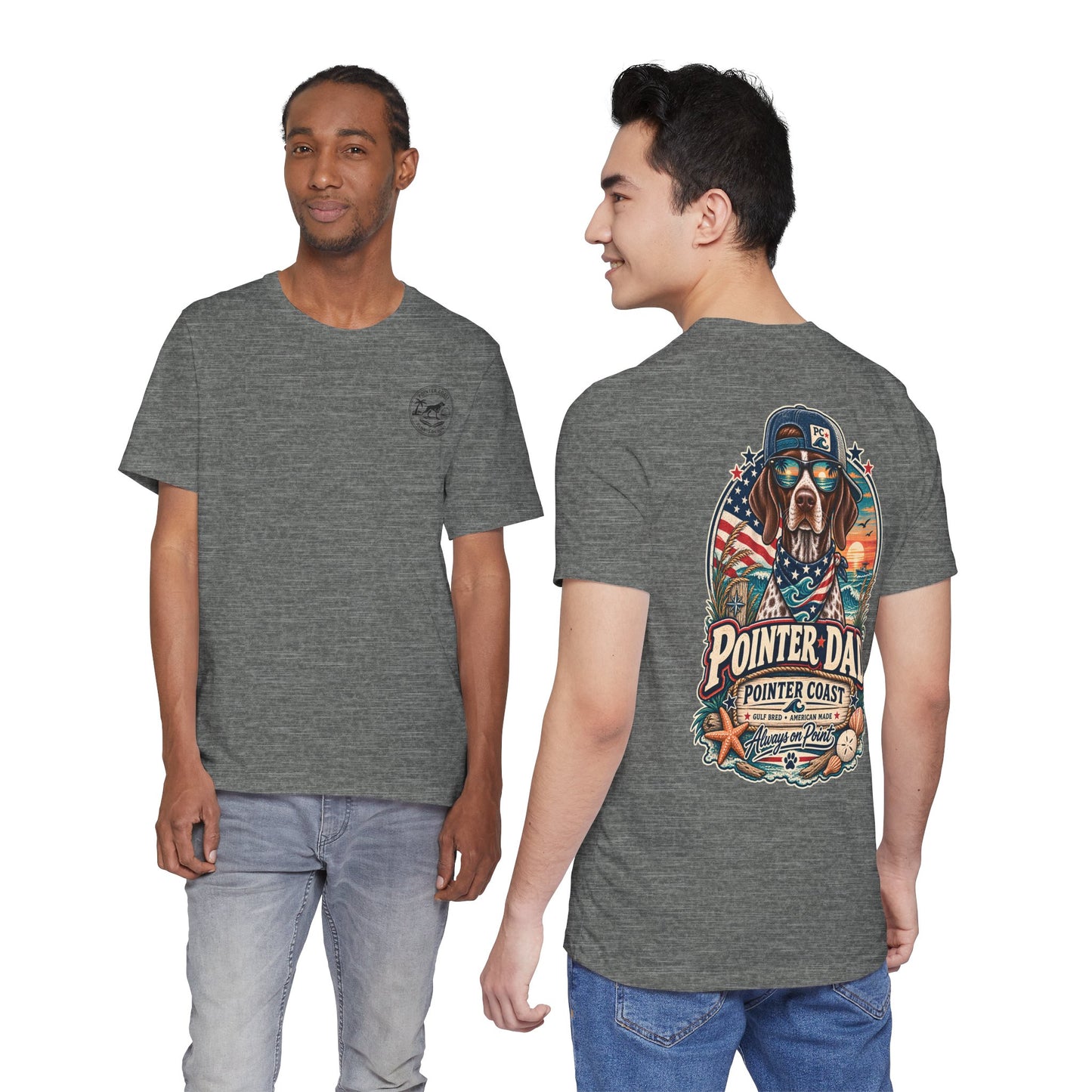 Pointer Dad Patriotic Beach T Shirt, Coastal Dog Graphic, Bella Canvas 3001, Fathers Day Gift