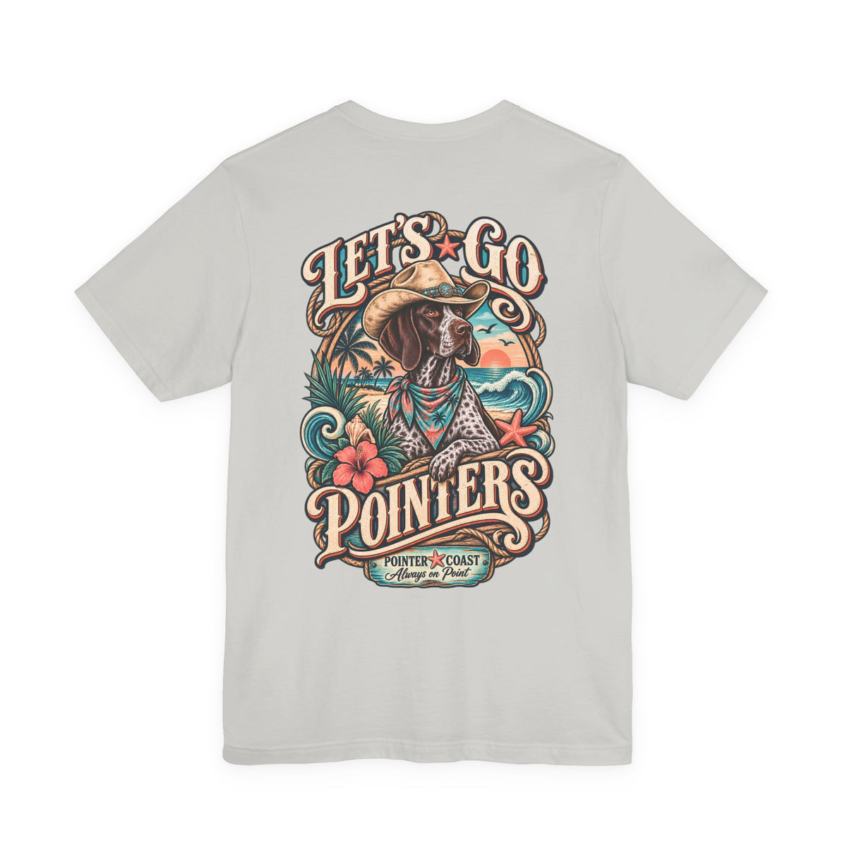 Let’s Go Pointers Tropical Dog T-Shirt, Bella Canvas 3001, Coastal Graphic Tee, Unisex Gift