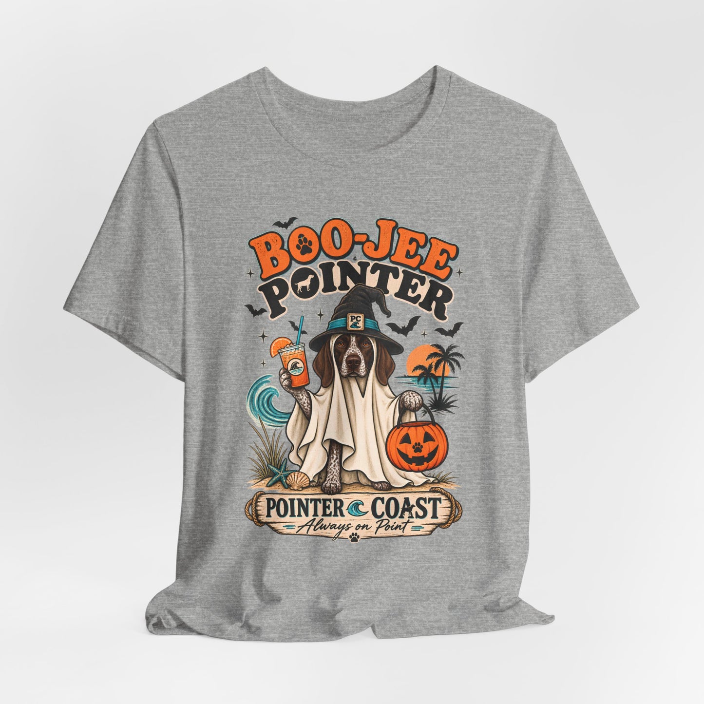 Boo Jee Pointer Halloween T Shirt, Coastal Dog Graphic, Ghost Costume Tee, Pet Lover Gift