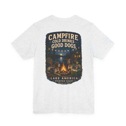 Campfire Lake Graphic T Shirt, Cold Drinks, Good Dogs, Outdoor Lover Gift, Rustic Cabin Apparel