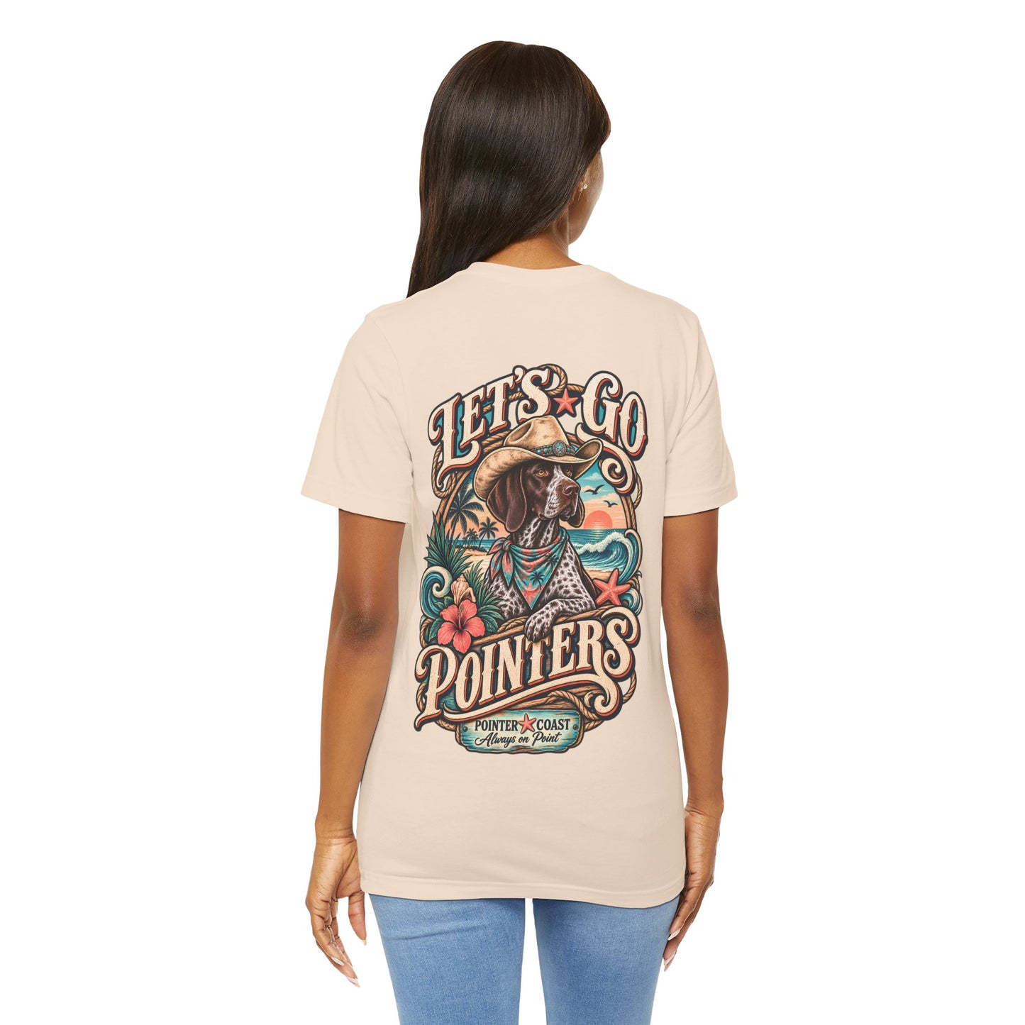 Let’s Go Pointers Tropical Dog T-Shirt, Bella Canvas 3001, Coastal Graphic Tee, Unisex Gift