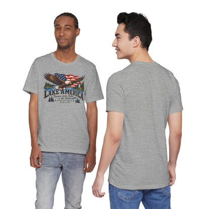 Lake America Eagle Graphic T Shirt, Patriotic Outdoor Tee, American Flag, Coastal Adventure