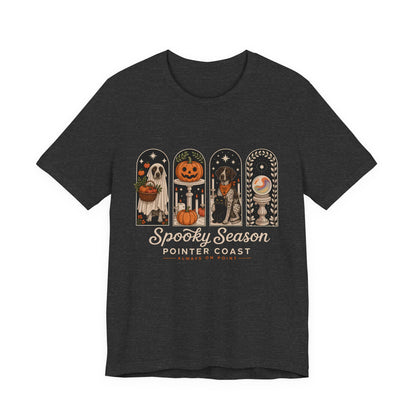 Spooky Season Pointer Coast Tee, Bella Canvas 3001, Halloween Dog Shirt, Pumpkin Graphic