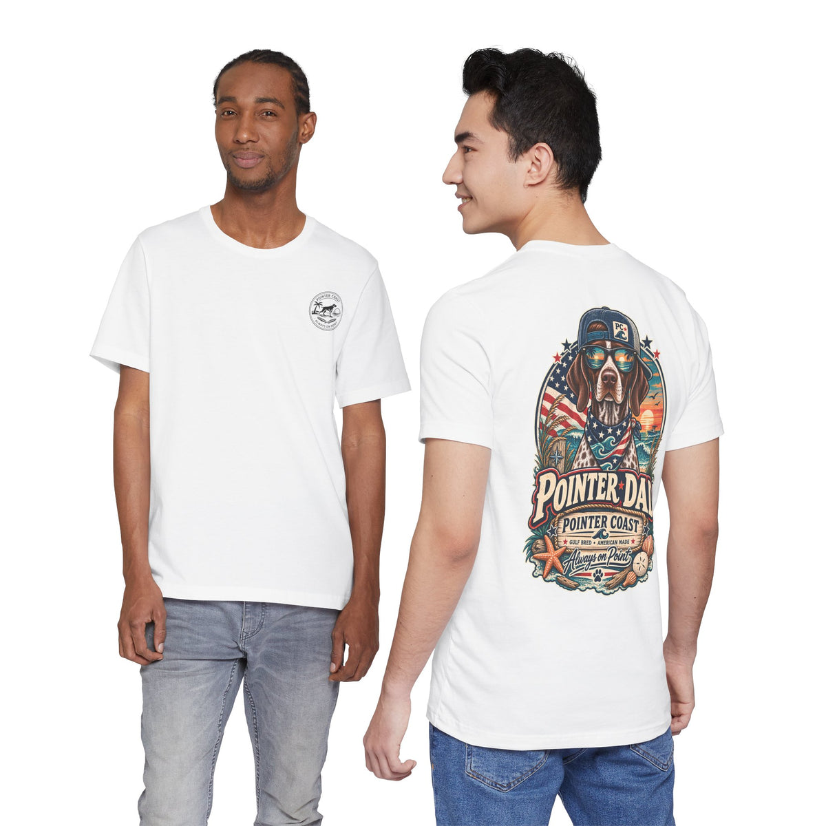 Pointer Dad Patriotic Beach T Shirt, Coastal Dog Graphic, Bella Canvas 3001, Fathers Day Gift