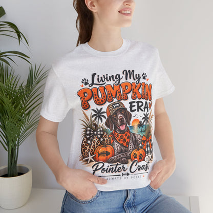 Living My Pumpkin Era Pointer Dog Shirt, Bella Canvas 3001, Coastal Fall Graphic Tee