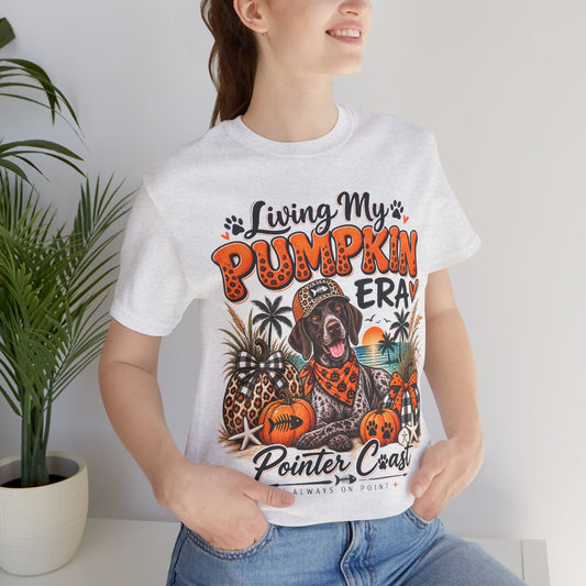 Living My Pumpkin Era Pointer Dog Shirt, Bella Canvas 3001, Coastal Fall Graphic Tee
