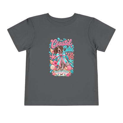 Coastal Cutie Beach Puppy Toddler Tee, Ocean Graphic Shirt, Pointer Dog, Summer Kids Top