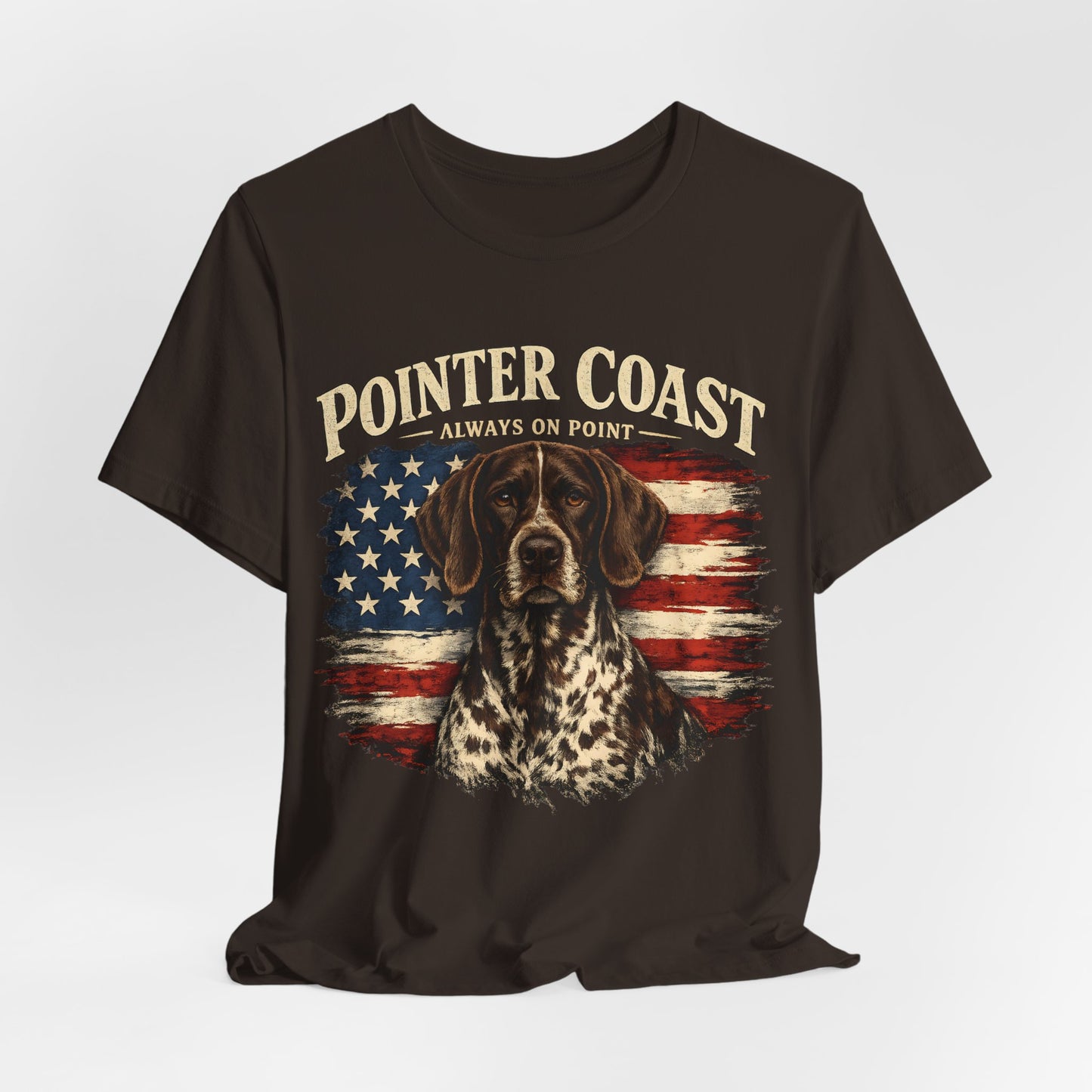 Pointer Coast Always On Point Vintage Pointer Dog Patriotic T-Shirt Distressed American Flag Hunting Graphic Tee