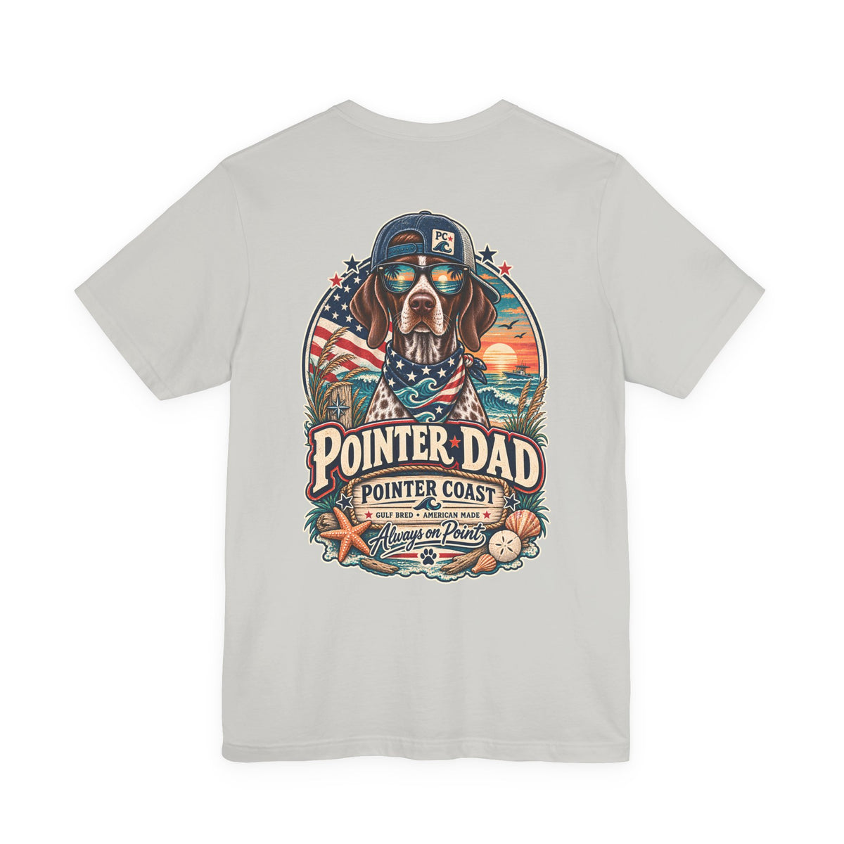 Pointer Dad Patriotic Beach T Shirt, Coastal Dog Graphic, Bella Canvas 3001, Fathers Day Gift