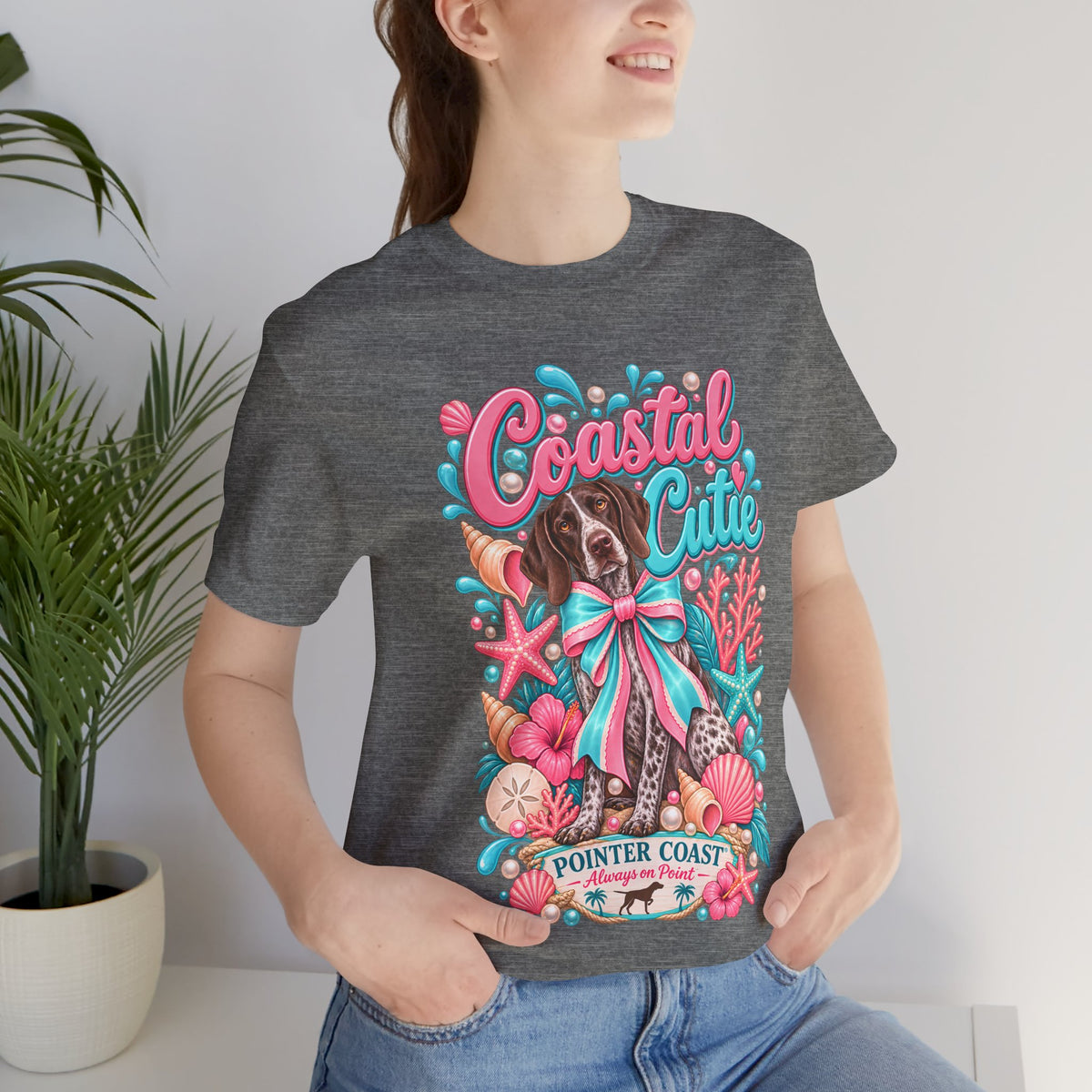 Coastal Cutie Dog Graphic Tee Shirt, Bella Canvas 3001, Pointer Lover Gift, Pastel Summer