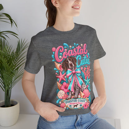Coastal Cutie Dog Graphic Tee Shirt, Bella Canvas 3001, Pointer Lover Gift, Pastel Summer