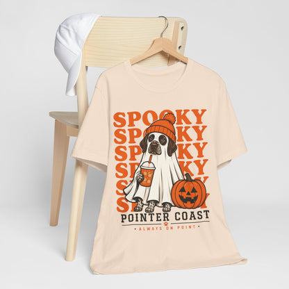 Spooky Pointer Coast Halloween Tee, Ghost Dog Graphic, Pumpkin Shirt, Bella Canvas 3001
