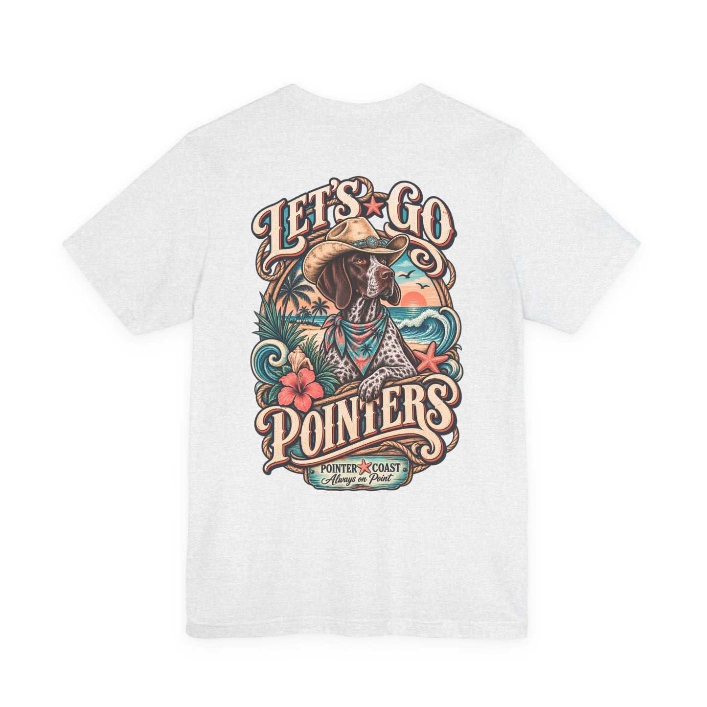 Let’s Go Pointers Tropical Dog T-Shirt, Bella Canvas 3001, Coastal Graphic Tee, Unisex Gift
