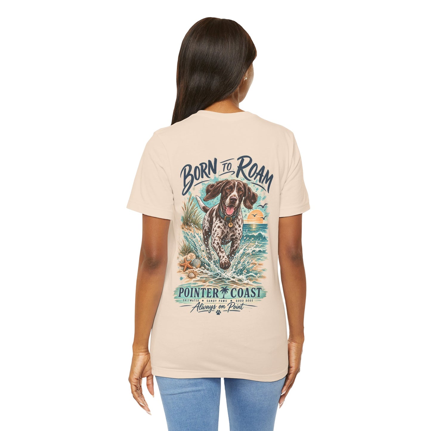 Born to Roam Pointer Coast Dog Shirt, Bella Canvas 3001, Beach Graphic Tee, Coastal Pet Lover Gift