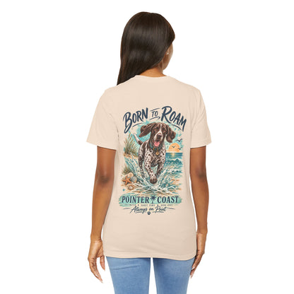 Born to Roam Pointer Coast Dog Shirt, Bella Canvas 3001, Beach Graphic Tee, Coastal Pet Lover Gift