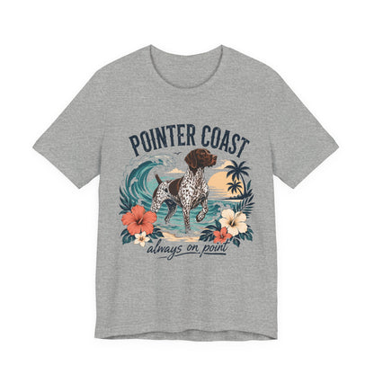 Pointer Coast Dog Graphic Tee Shirt, Bella Canvas 3001, Tropical Beach Art, Unisex Crewneck