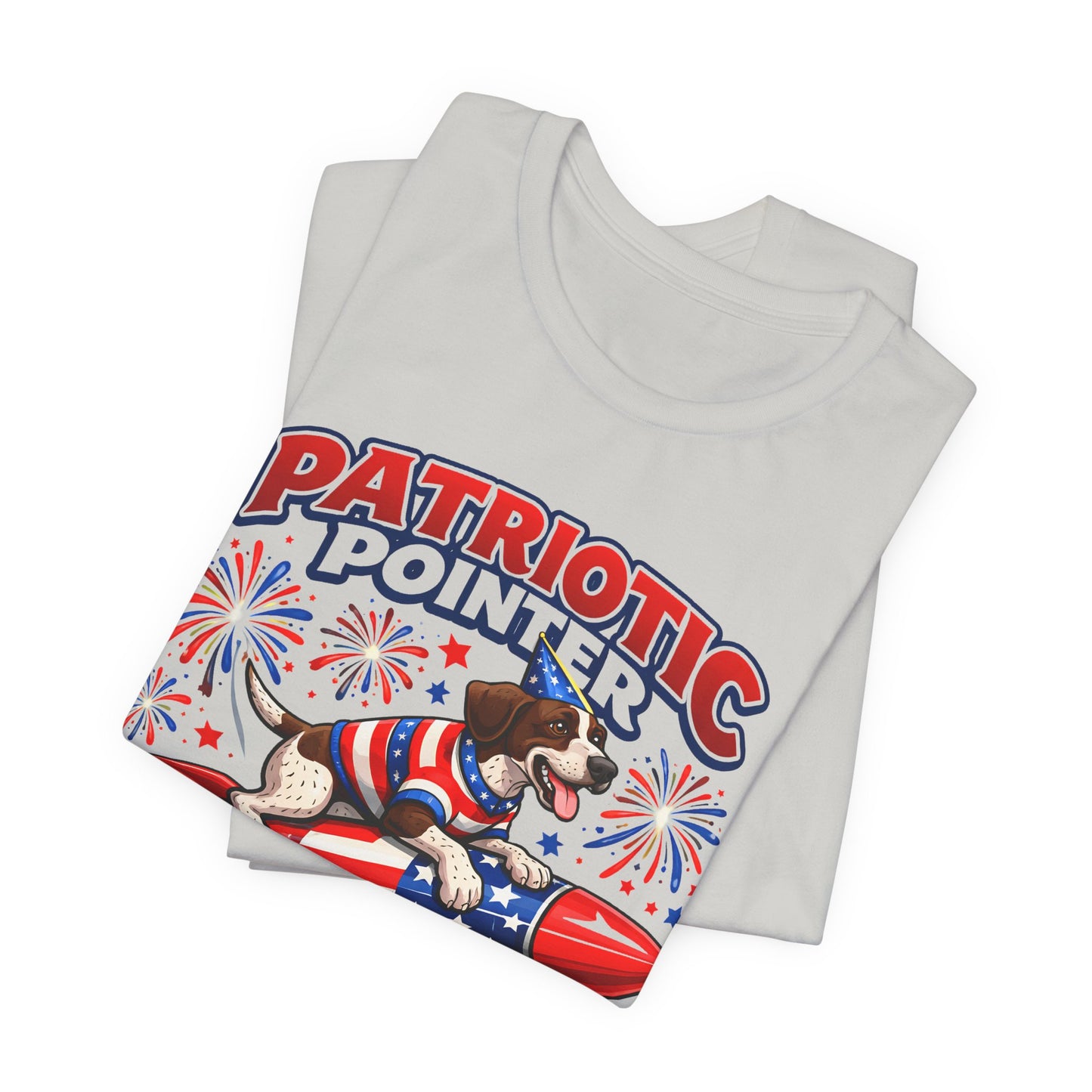 Patriotic Pointer Fireworks Rocket Shirt | Pointer Coast “On the Loose” Dog Graphic Tee | 4th of July USA T-Shirt