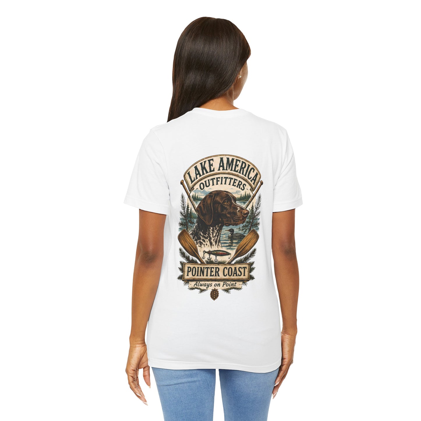 Lake America Pointer Coast Fishing Shirt, Sporting Dog Graphic, Outdoorsman Apparel, Lakeside Gift