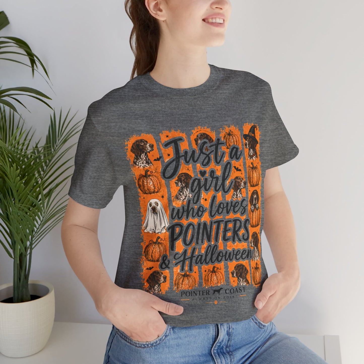 Pointer Halloween Dog Lover Shirt, Bella Canvas 3001, Pumpkin Graphic Tee, Women's Fall Gift