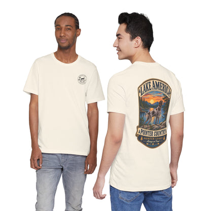 Pointer Country Lake America T Shirt, Hunting Dog Tee, Outdoorsman Gift, Scenic Back Print